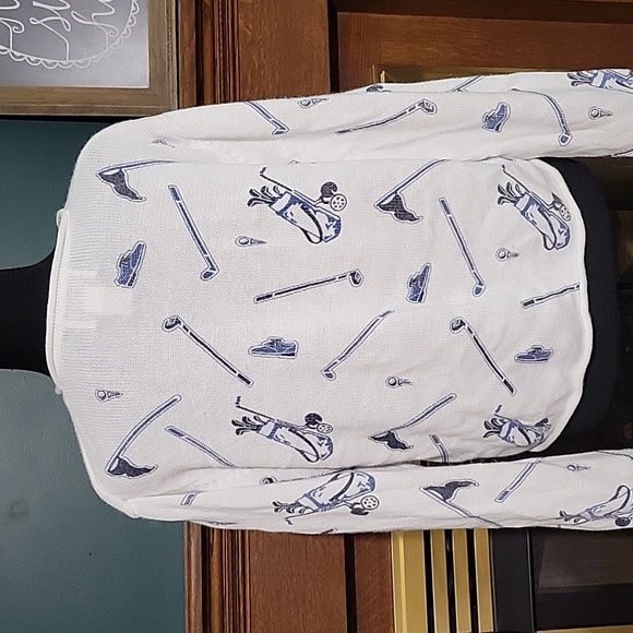 Christopher & Banks White Blue Golf Print Knit Cardigan Sweater Size Large - Picture 5 of 6